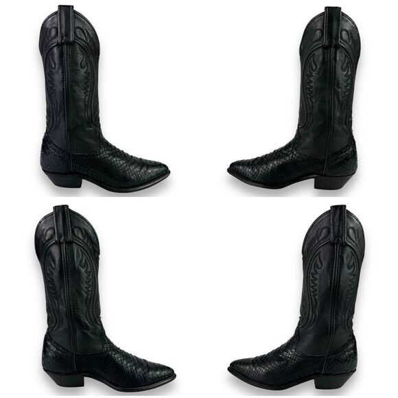 Code West Dan Post Vintage Western Cowgirl Boot Black Python Snakeskin Snake 6 M - Picture 3 of 12
